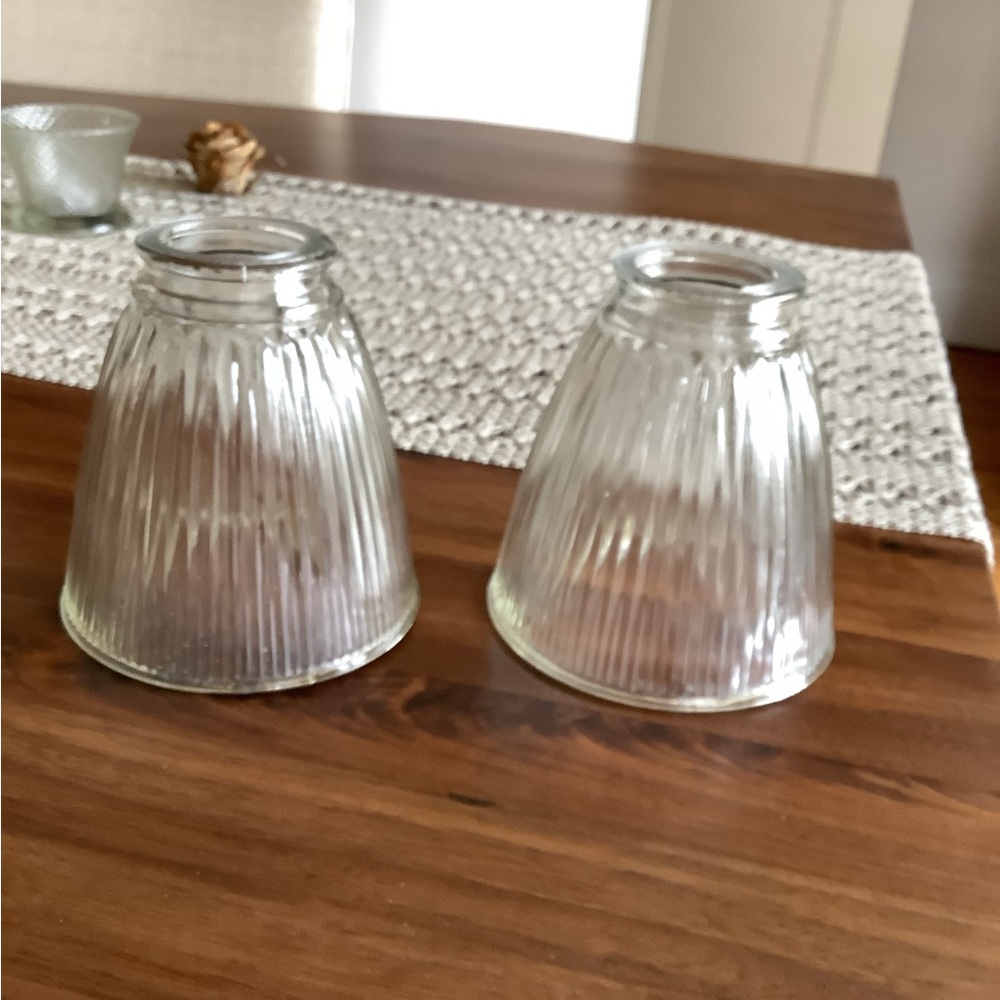 Clear ribbed glass fixture shades set of 2